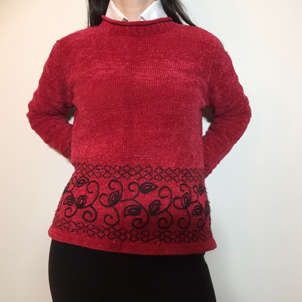RED Long Sleeve Sweater with Black Accents